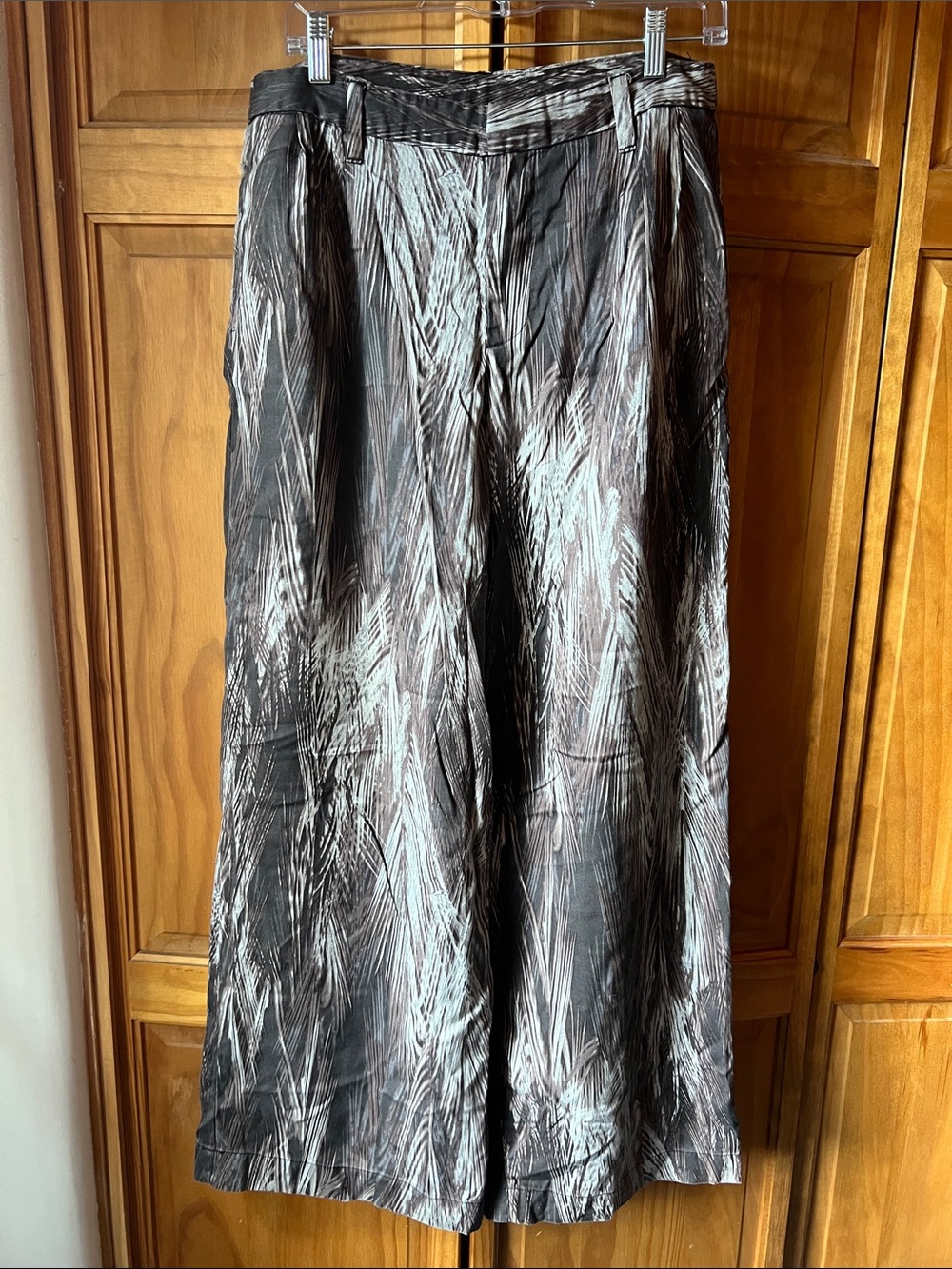 Free People Women's Wide Leg Pants in Black and Silver Abstract